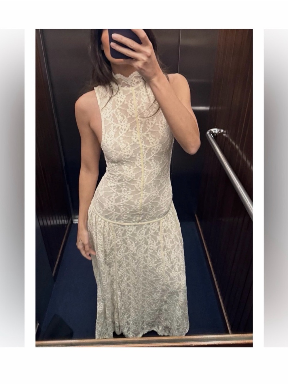ZARA Lace High-Neck Maxi Dress in Ivory/cream - size S- NWT- viral